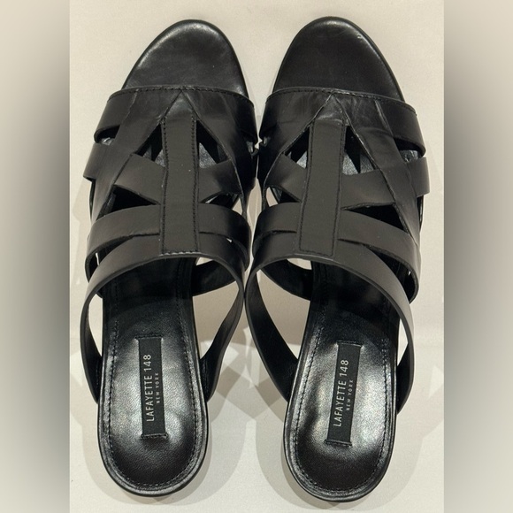 Lafayette 148 New York Women's Beverly Sandals Black Leather Size 7.5M - Picture 4 of 9
